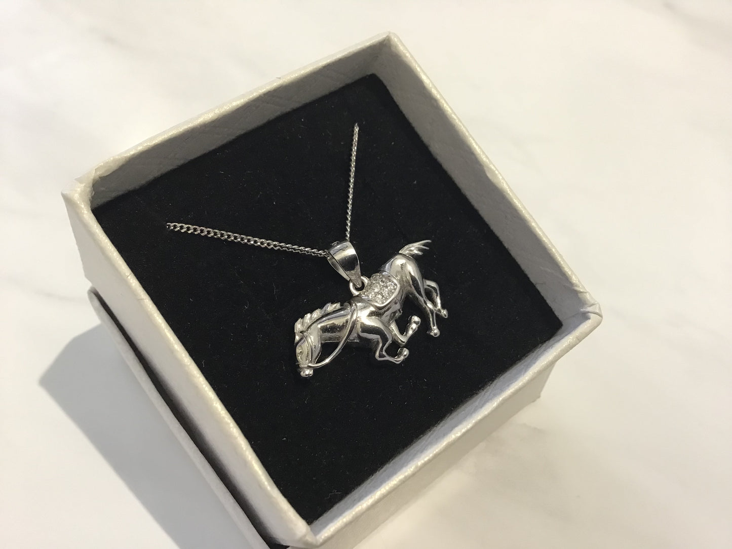 925 Sterling Silver Horse Pendant with CZ Stones, Includes 18” Silver Chain