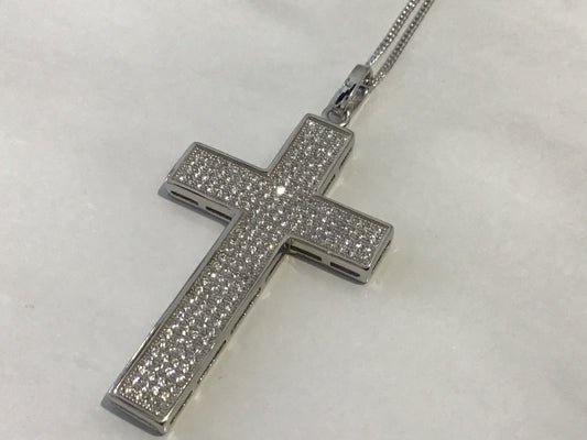 925 Sterling Silver Cubic Zirconia Sparkly Cross with 18” Silver Chain