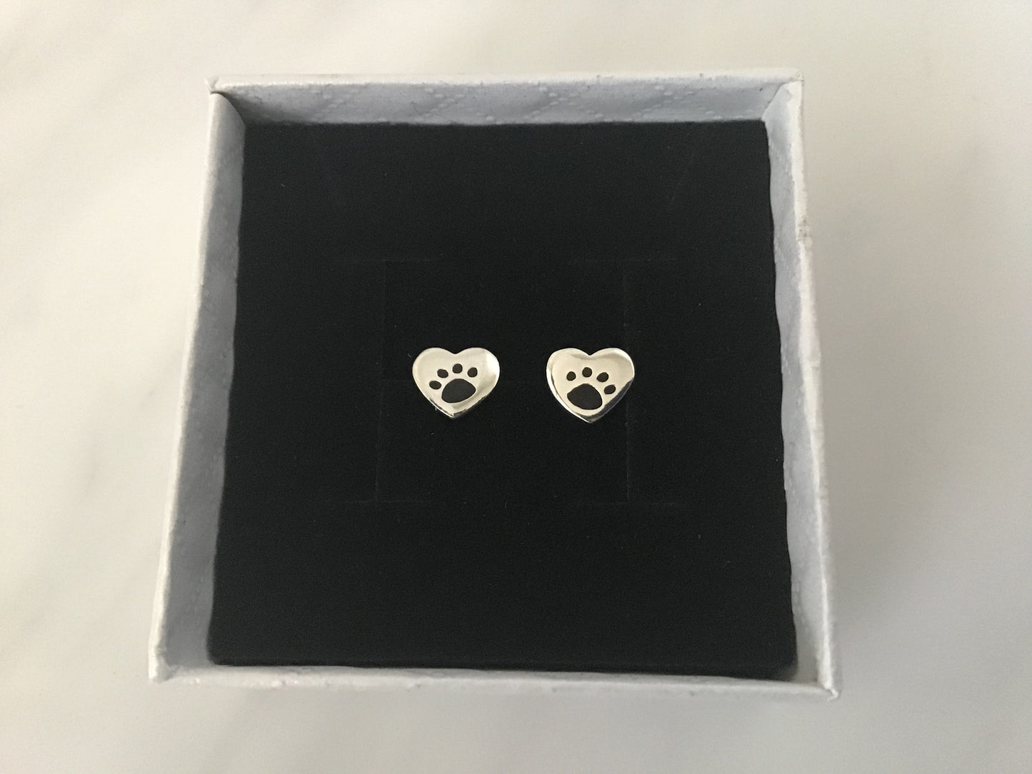 925 Sterling Silver Heart Paw Print Earrings, 7mm