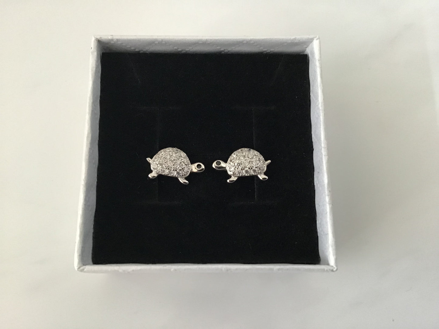 925 Sterling Silver Cubic Zirconia Turtle Stud Earrings