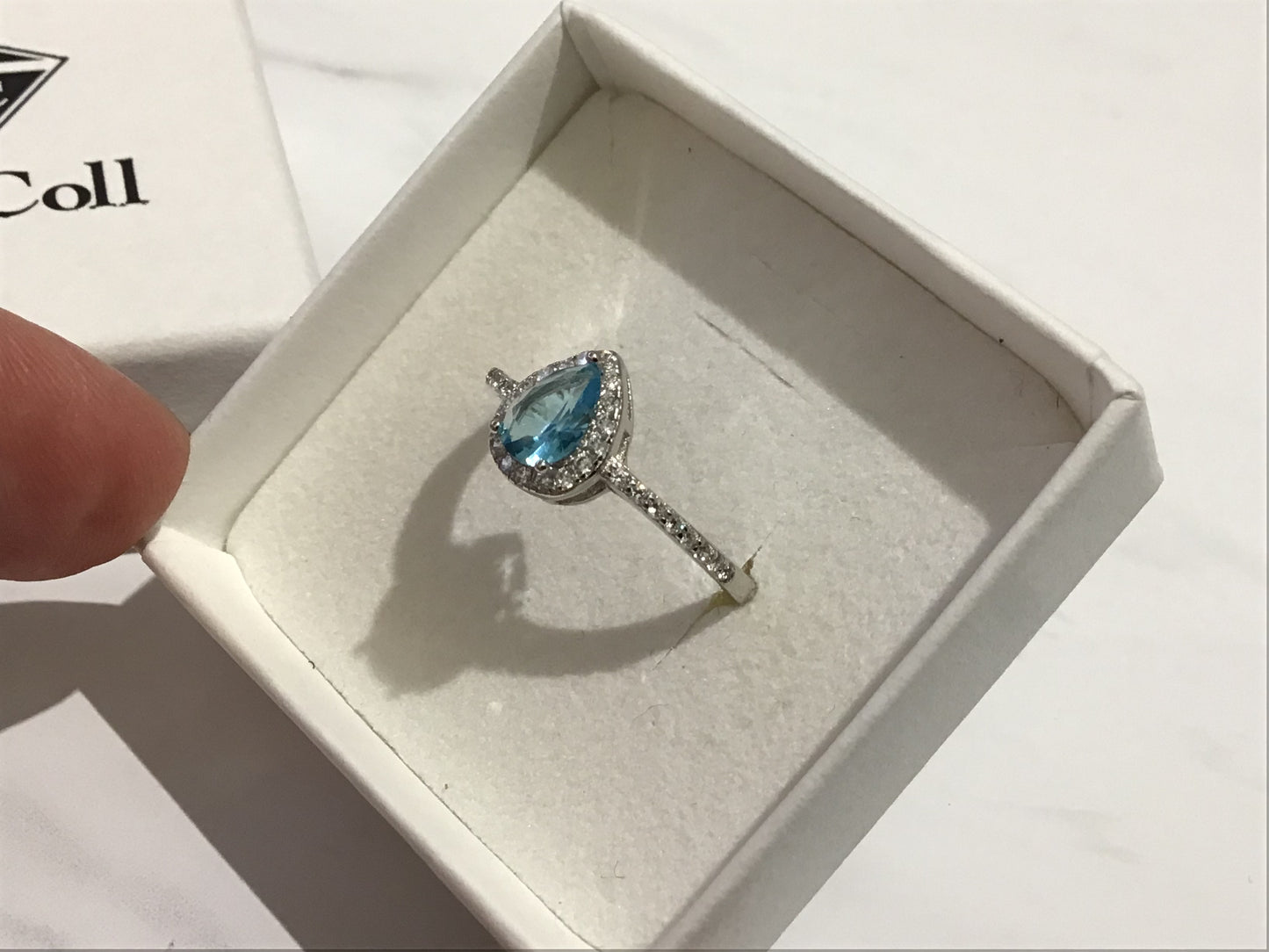 925 Sterling Silver Blue and clear CZ Ring, Size Q