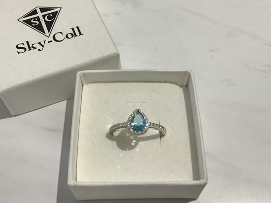 925 Sterling Silver Sparkly CZ, Blue Ring Size M and Half