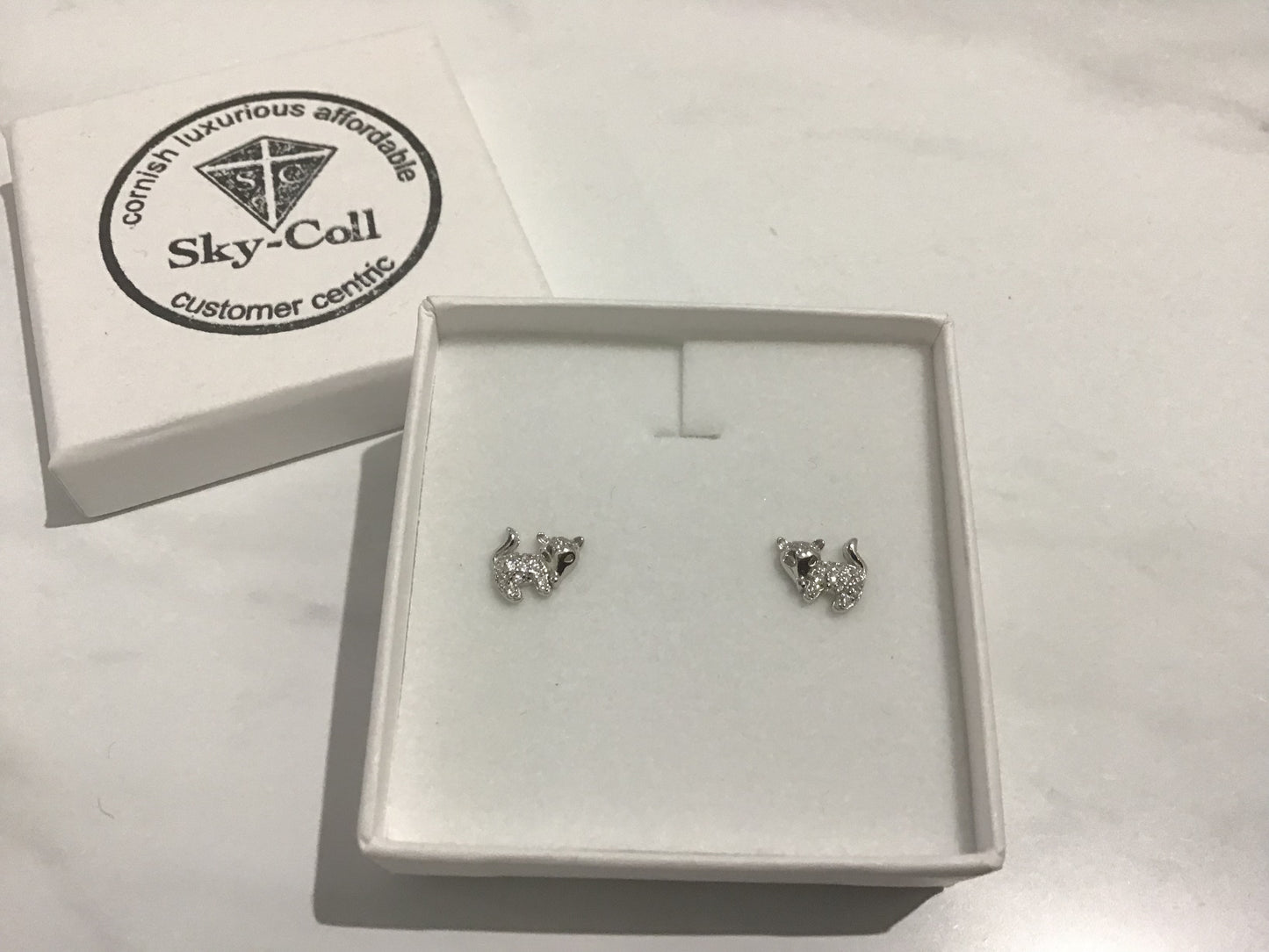 925 Sterling Silver Fox Stud, Sparkly Cubic Zirconia Earrings