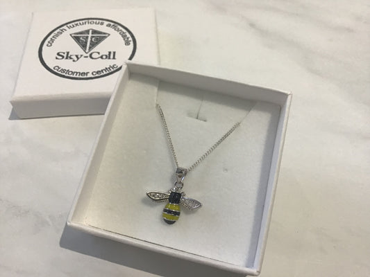 925 Sterling Silver & Enamel Bee Pendant with 18” Silver Chain