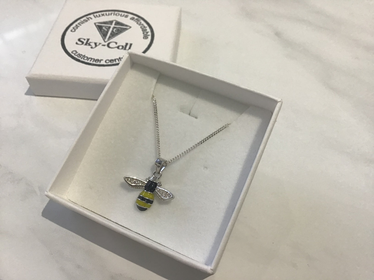 925 Sterling Silver & Enamel Bee Pendant with 18” Silver Chain