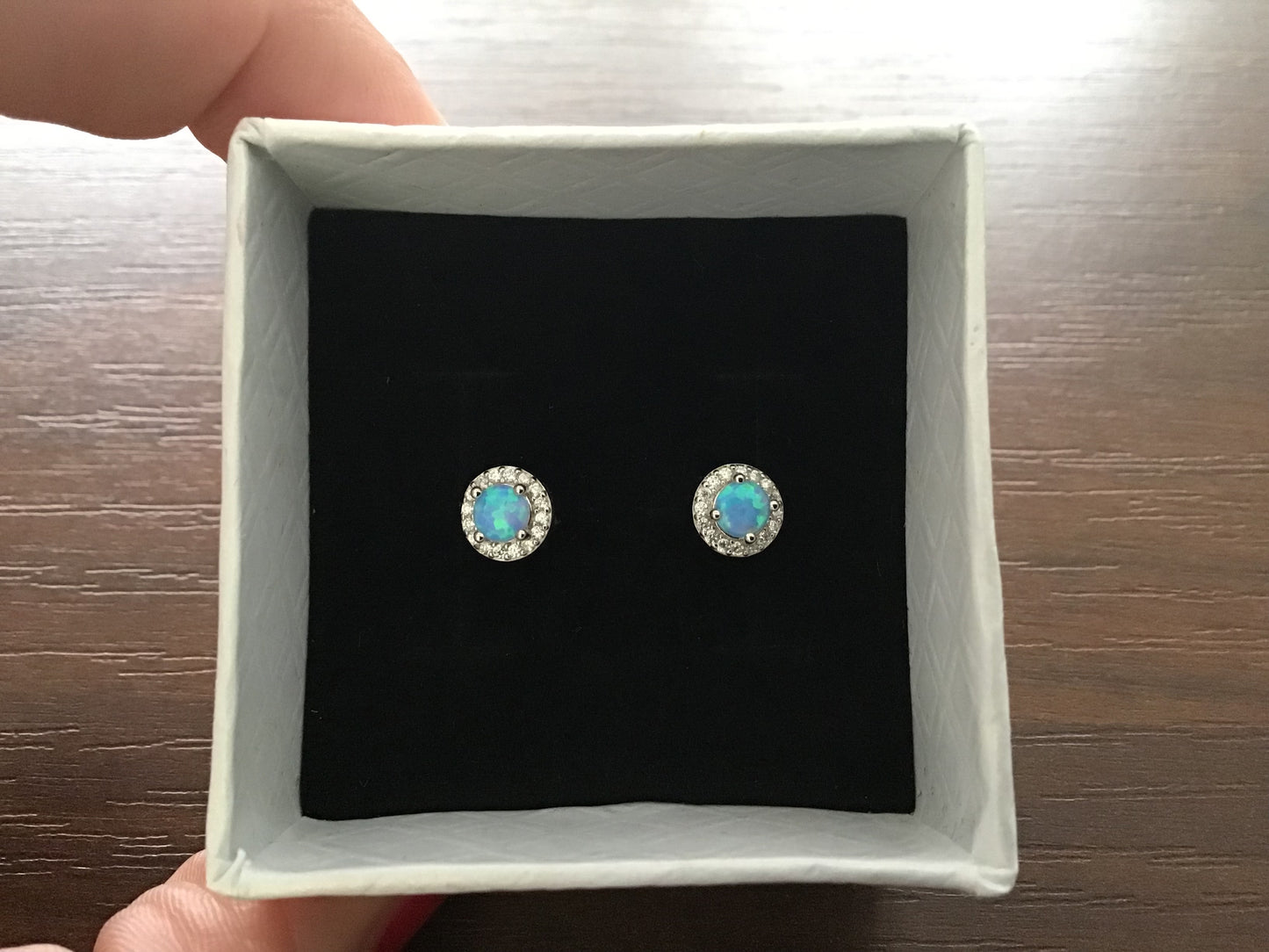 Genuine 925 Sterling Silver Blue Opal Pair of Stud Earrings, 6mm, Gorgeous