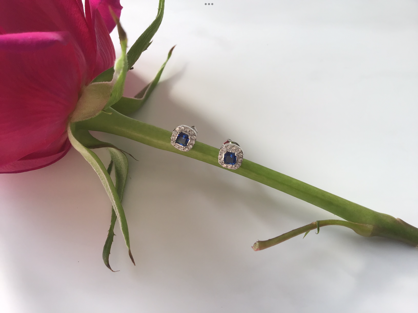 Genuine 925 Sterling Silver Sapphire Square CZ Pair of Stud Earrings, 6mm