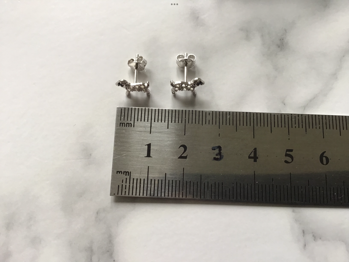 Genuine 925 Sterling Silver Pair of Dog Earrings with Sparkly CZ