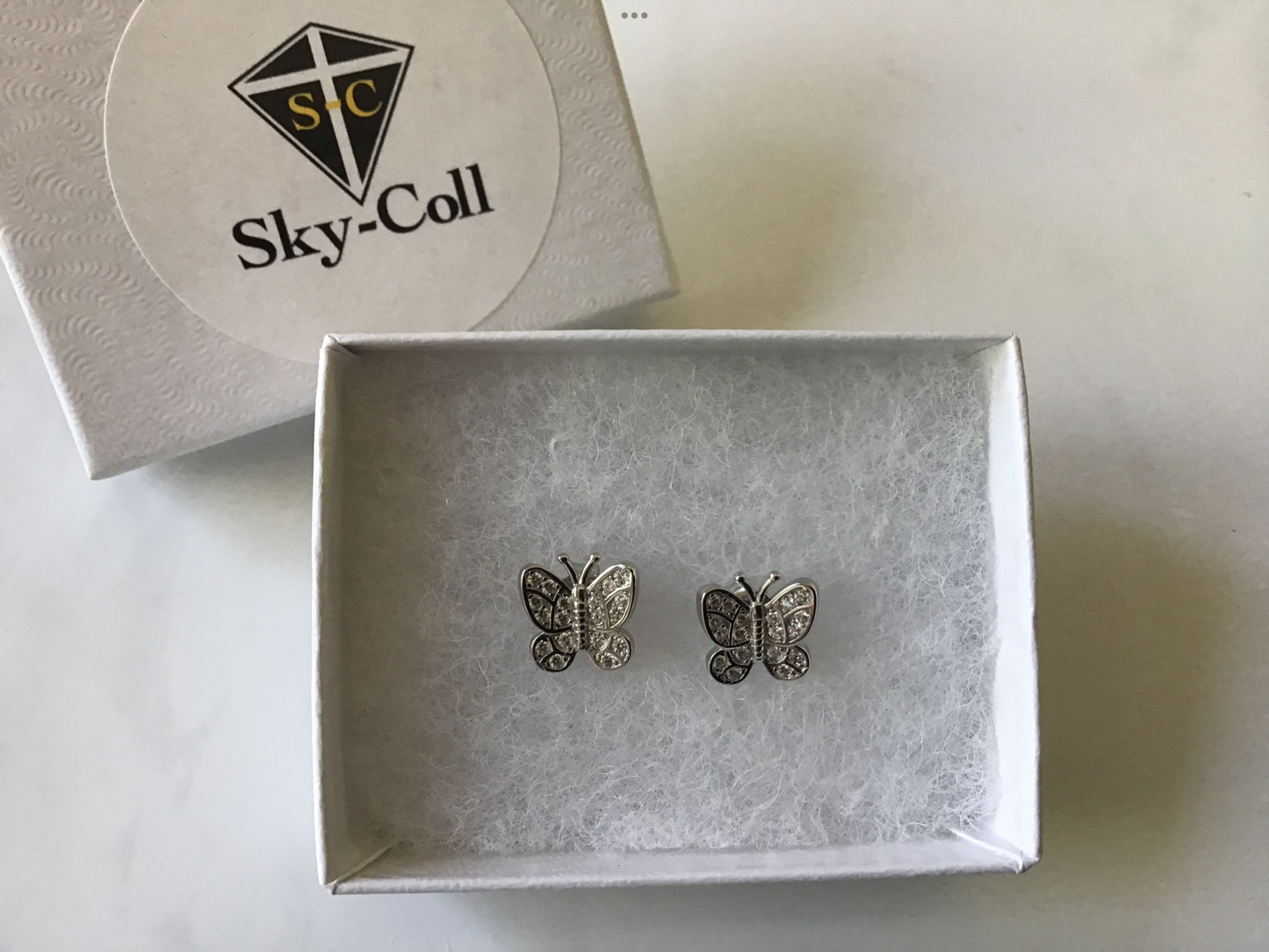 Genuine 925 Sterling Silver Clear Sparkly CZ Butterfly Stud Earrings