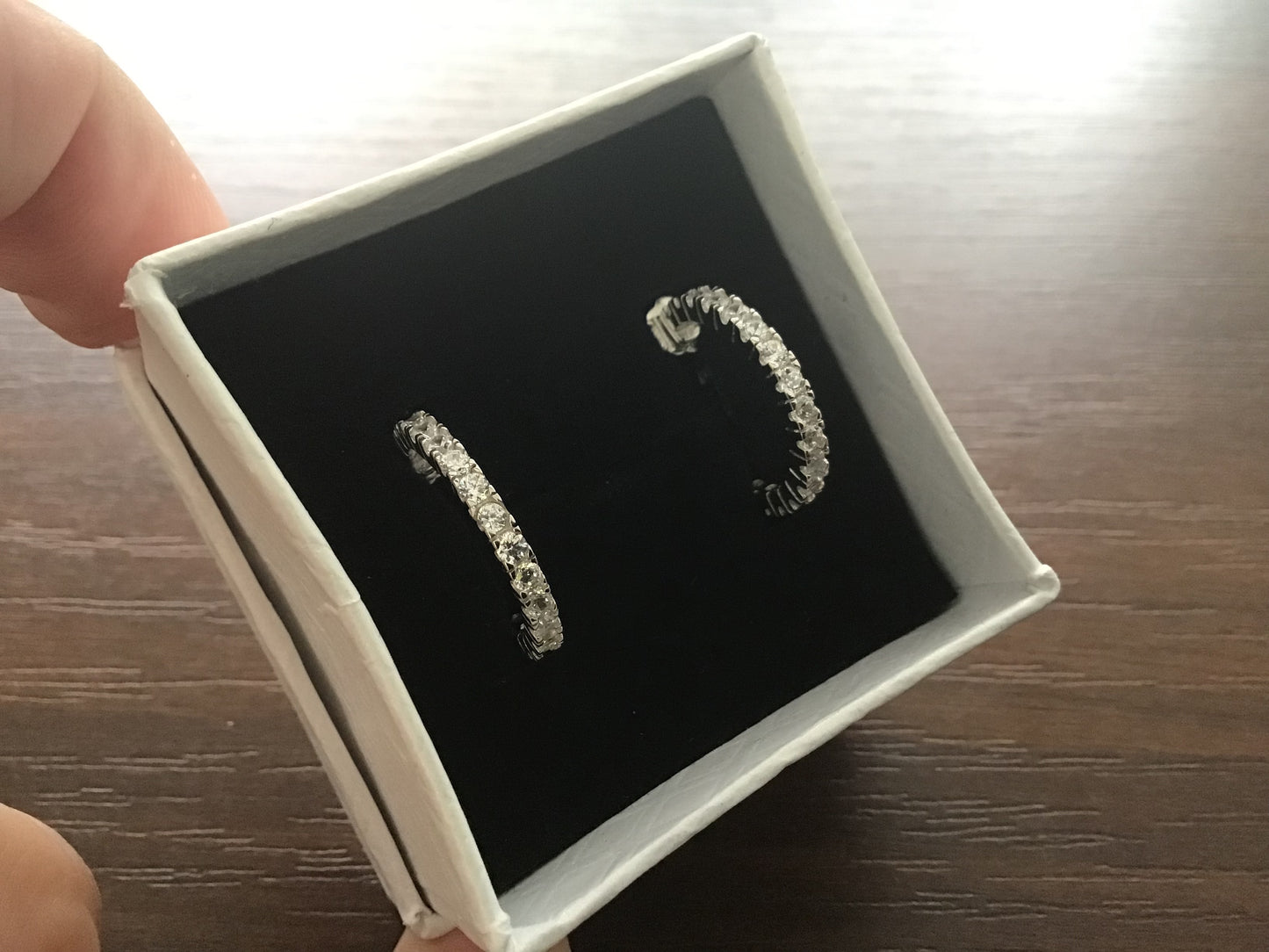Genuine 925 Sparkly CZ Hoop Earrings, Great Sparkle, Gorgeous Design, 14mm