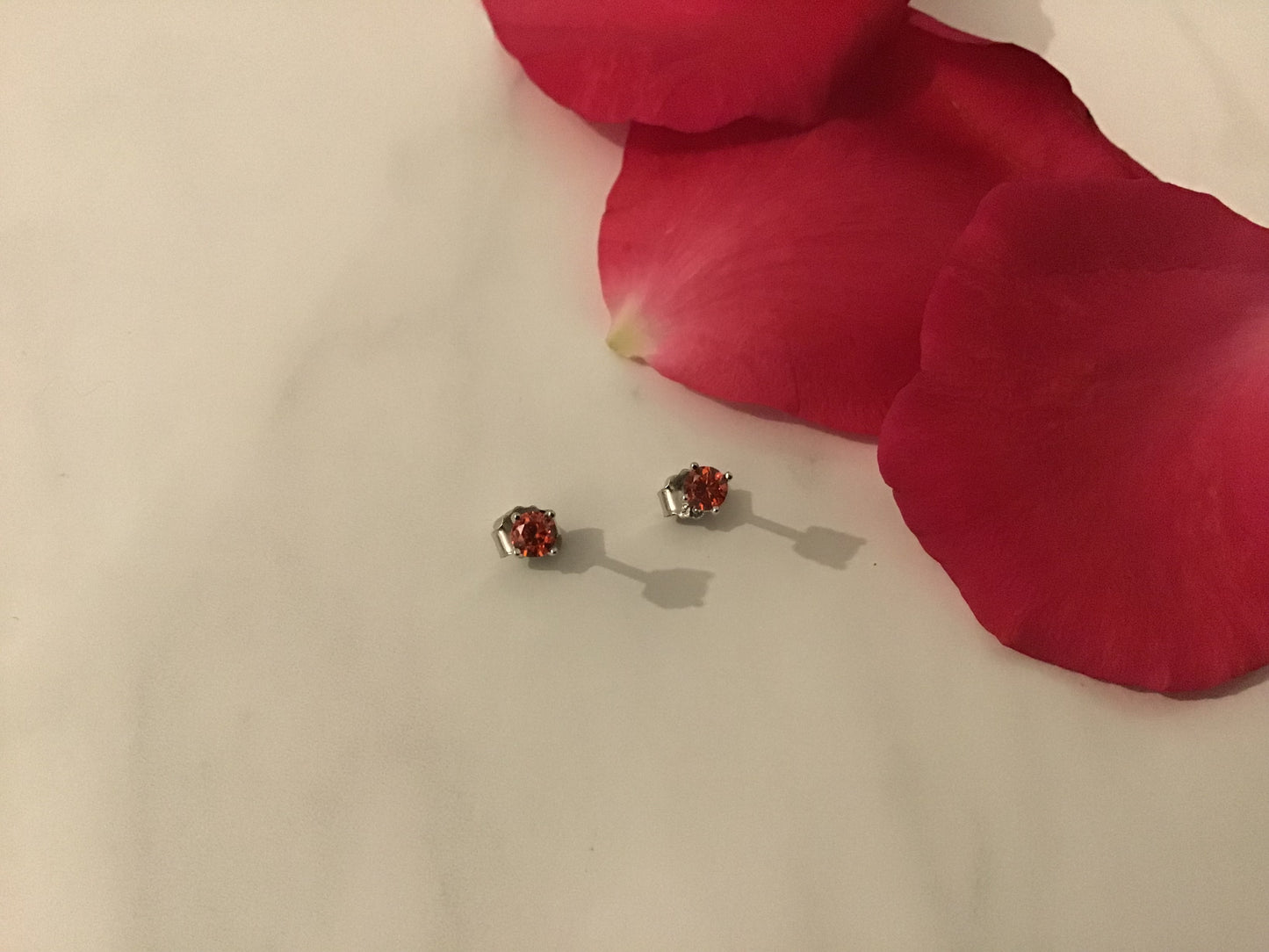 Genuine Sterling Silver RED Round CZ (cubic Zirconia) Stud Earrings