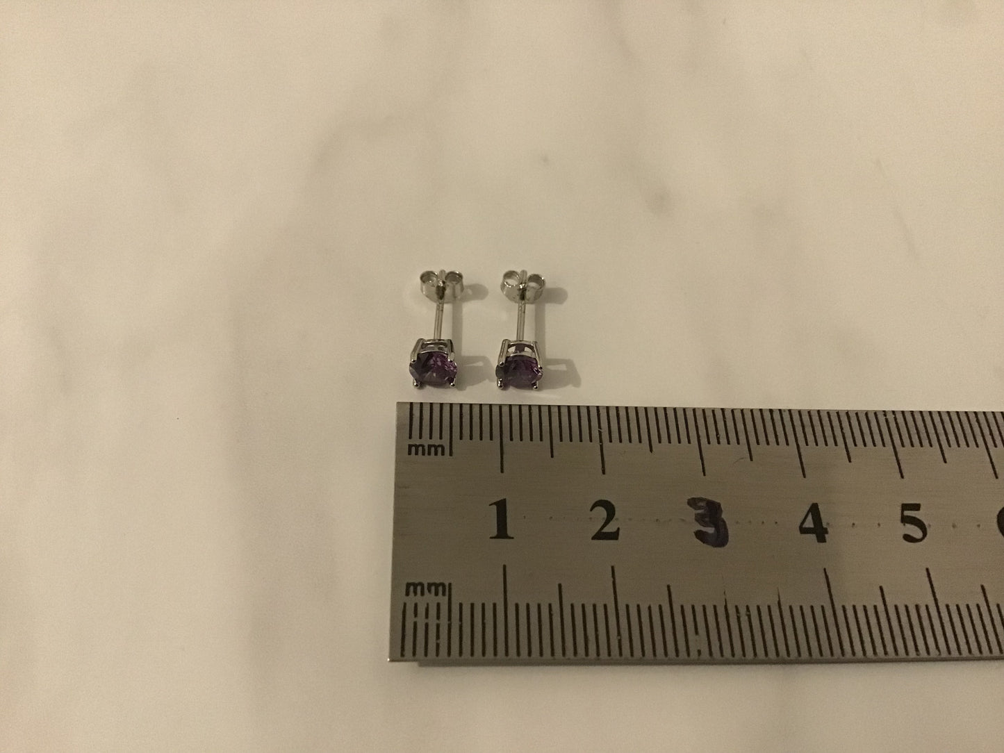 Genuine Sterling Silver Amethyst CZ (cubic Zirconia) Stud Earrings