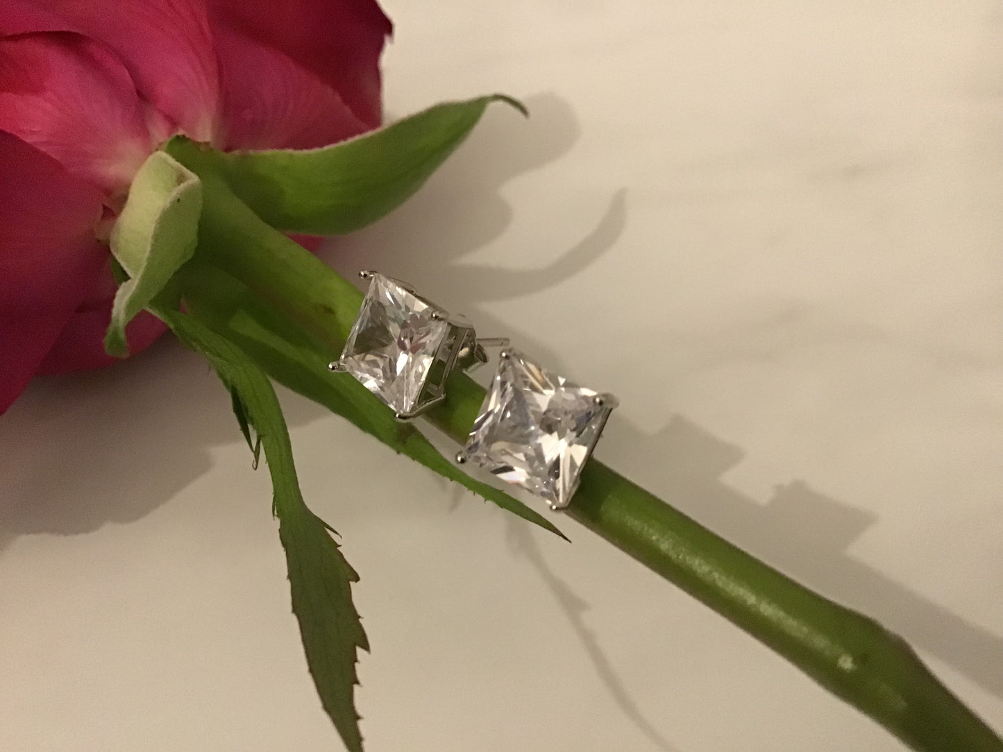 Genuine 925 Sterling Silver with square CZ (cubic zirconia) Studs earrings.